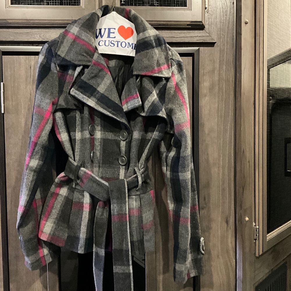 Grey and Pink Pea Coat